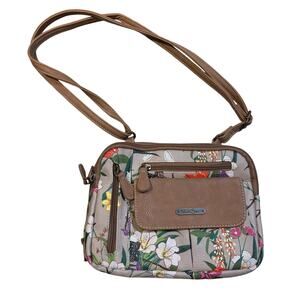 Multi Sac Zippy 3 Compartment Shoulder Bag Faux Leather Floral Spring Flowers